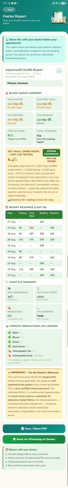 SugarSaathi doctor-ready diabetes report